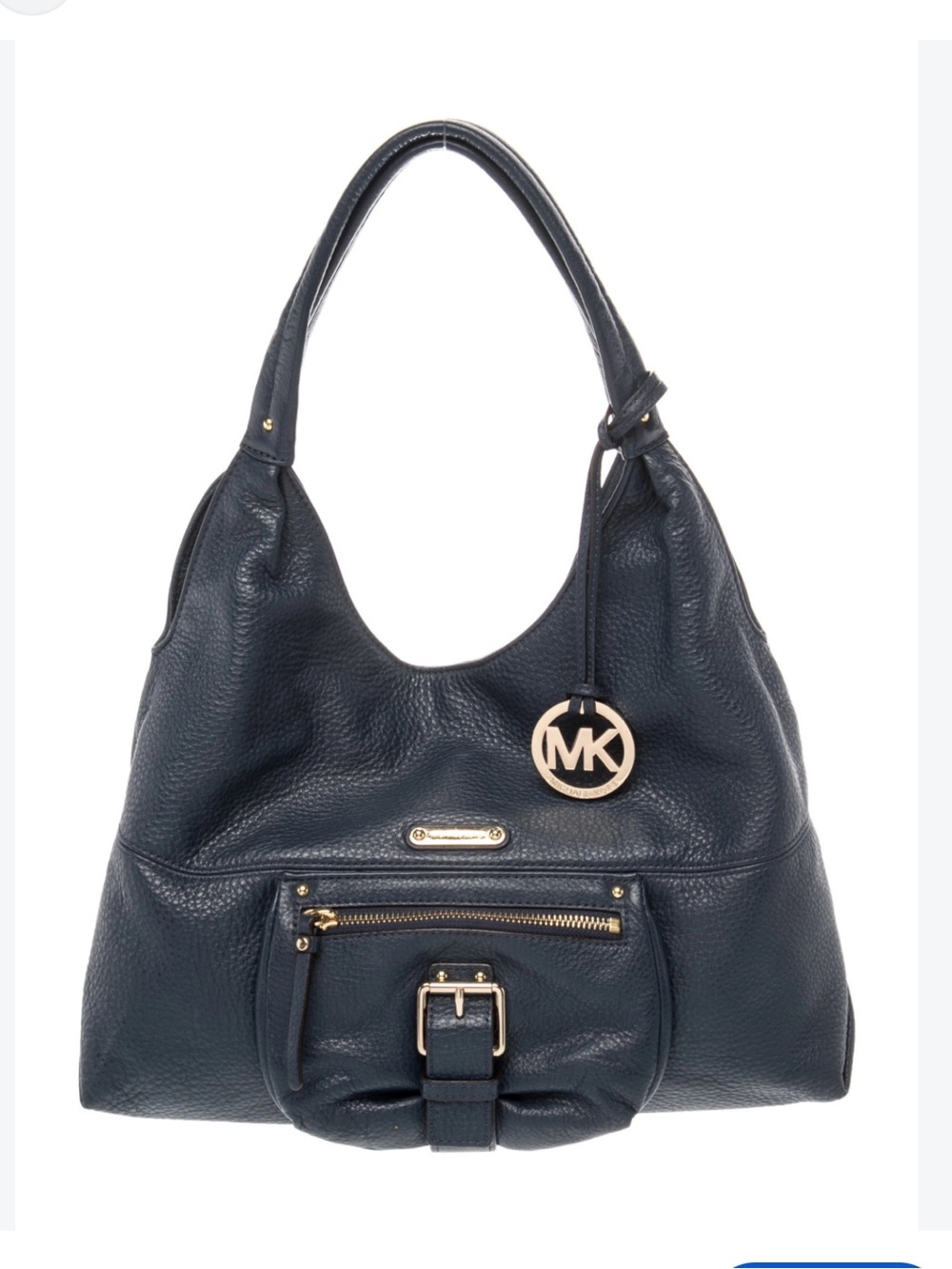 MICHAEL Michael Kors Navy Pebbled Leather Shoulder Hobo with Gold Hardware Charm